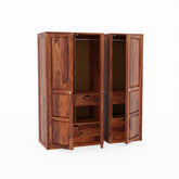 Woodwing Solid Sheesham Wood Wardrobe Set With Drawers (Natural Finish)